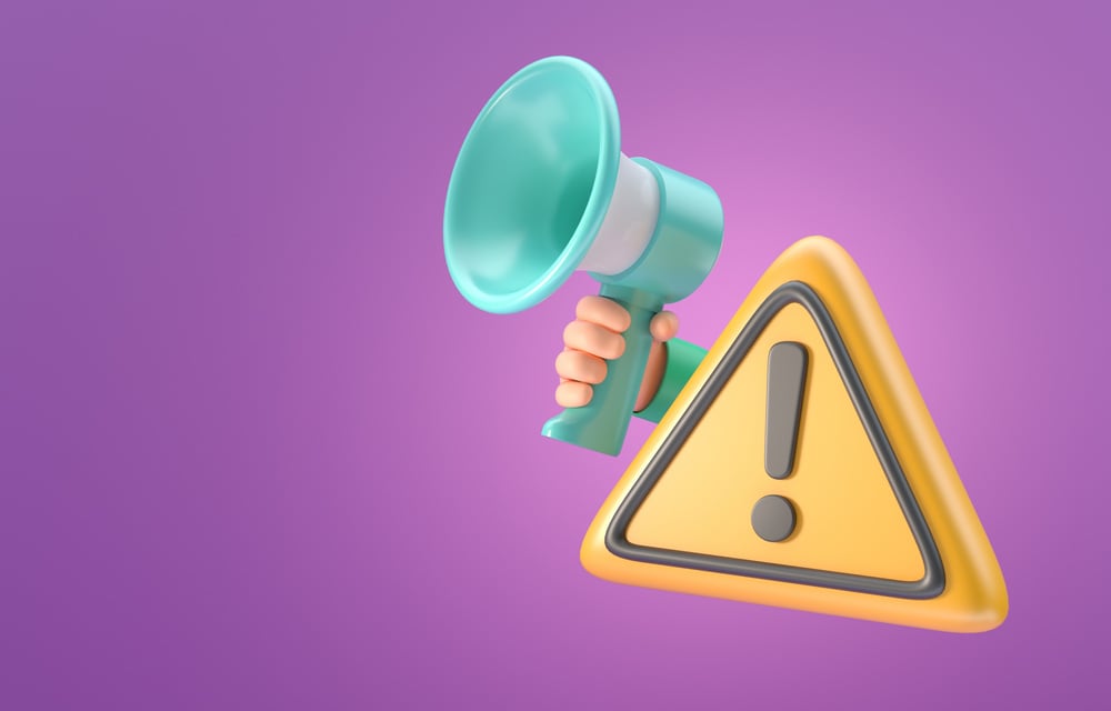 Warning Sign with Megaphone. 3D Illustration